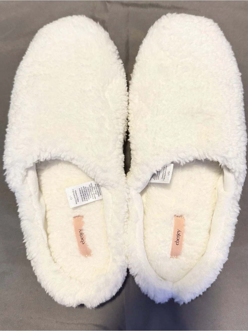 Eberjey Sherpa Slipper Mules Ivory Cream Fuzzy Teddy House Shoes Womens Size L
